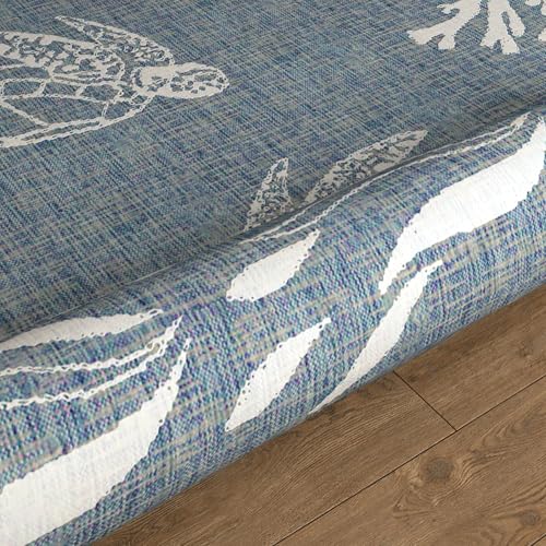 LR Home 5ft Round Indoor/Outdoor Area Rug | Turkish Carpet for Patio, Deck, Backyard, Garden, Front Porch, Picnic and Balcony | Graphic Farmhouse Boho Coastal, Beach, Coral Reef Themed Rug| Aqua/White - color: Aqua/White, size: 7'6" (Round)