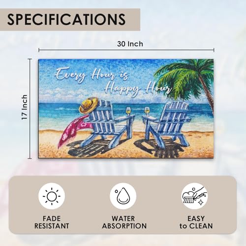 Arttown Beach Shore Tropical Door Mat, 17 x 30 Palm Tree Summer Painting Welcome Doormat Decorative Home Floor Mat, Non Slip Rubber Back and Strong Water Absorption for Outdoor Indoor Entrance Decor - color: Ocean Palm Nature