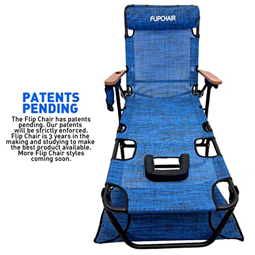 EASYGO PRODUCTS FLIP Face Down Tanning Chaise Lounge Chair with Face & Arm Holes - 4 Legs Support - Textilene Material - 6 Position - Arm Head Rest Pillow - Beach or Home Use - color: Flip Blue