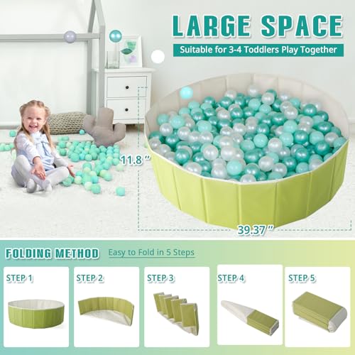 40Inch Kids Ball Pit, Foldable & Portable & Reusable Balls Pool for Toddlers,Playpen/Fence for Baby, Play Pool for Dog, Indoor & Outdoor Use, Oversized(Green Tea) - color: Green Tea