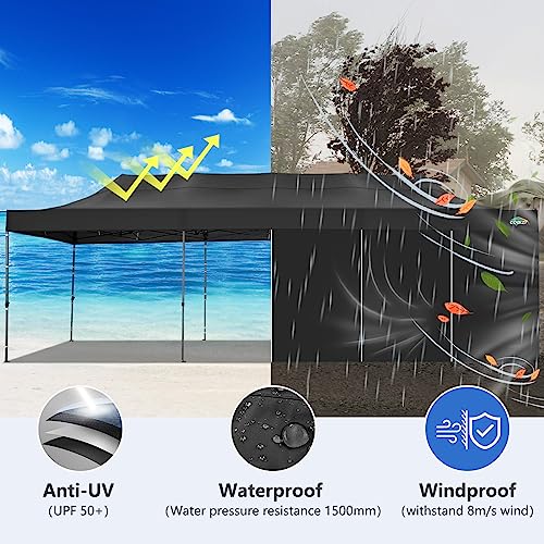 COBIZI 10x30 Pop up Canopy with 8 Removeable Sidewalls, Heavy Duty Party Tents for Parties, Events and Weddings, UPF 50+ Waterproof Commercial Tent with Roller Bag, Black (Windproof Upgraded) - color: Black, size: 10x30 with Sidewalls