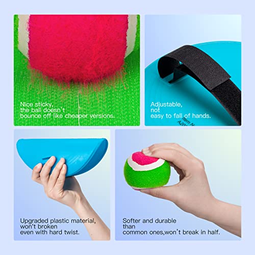 EVERICH Upgraded Toss and Catch Ball Game Set - Indoor and Outdoor Games for Kids 3-12, Beach Sand Pool Water Toy Includes 2 Paddles 2 Sticky Balls, Great Birthday Easter Gifts for Boys Girls - color: Pink Green, size: 2 paddles 2 balls
