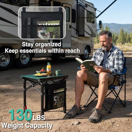 Camping Table Portable Foldable with Adjustable Height, Lightweight Collapsible Aluminum Roll-Up Camp Table with Storage Bag & Carry Bag, Heat-Resistant for RV Picnic BBQ Camping (Small 16"×13") - size: Small 16"×13" - Low Table Height (21"h)