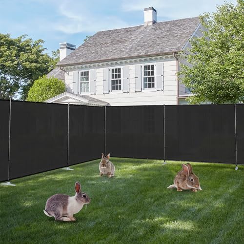 E&K 5'x12' Outdoor Privacy Screen Fence Panel Freestanding Backyard Patio Privacy Pool Fencing Temporary Garden Dog Fence with Iron Poles and Rails (Black) - color: Black, size: 0 5'x12'