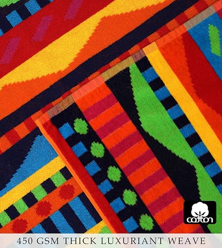 COTTON CRAFT Oversized Beach Towel - 2 Pack XL 39 x 68 inches Big & Huge Beach Blanket Towel - 100% Cotton Jacquard Velour - Super Soft Luxury - Pool Picnic Bath - Cozumel Red Blue Yellow - color: Cozumel - Red Blue Yellow, size: 2 Pack - 39x68