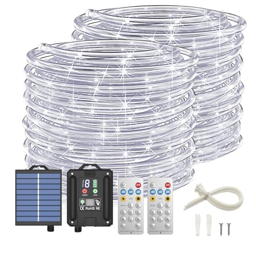 ICRGB Solar Rope Lights Outdoor, 132FT 400 LED Solar Rope Lights,IP67 Waterproof, 8 Modes, Outdoor Patio Porch Tree Wedding Christmas Pool Garden Decorative (Cool White) - color: Cool White, size: 132FT