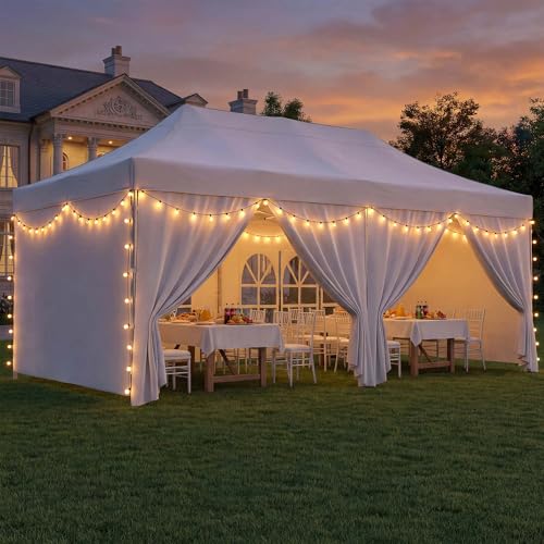 LAUSAINT HOME 10x20 Party Tent, Heavy Duty Waterproof Canopy with Removable Sidewalls & Roll-Up Door, Large White Event Shelter with Steel Frame for Wedding, Backyard, BBQ, Camping, for 15–30 People - size: 10x20