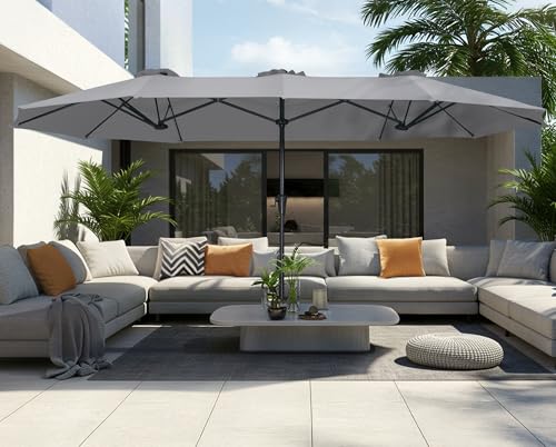 SUPERJARE 13FT Outdoor Umbrella for Patio, Double sided Pool Umbrellas with Fade Resistant Canopy, Large Table Umbrella for Deck, Market, Backyard - Gray(No Base) - color: Gray, size: 13FT