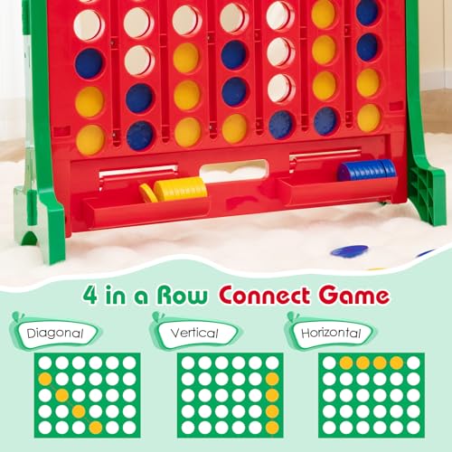 KOTEK 1.6 FT Tall Giant 4-in-A-Row, Jumbo 4-to-Score Game with Carrying Bag & 42 Coins, Quick Release Slider, Indoor Outdoor Family Board Game for Kids Adults, Freestanding/Wall-Mounted (Green) - color: Green