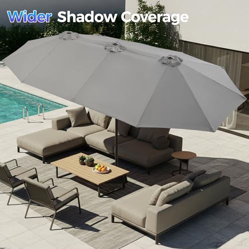 SUPERJARE 13FT Outdoor Patio Umbrella with Base Included, Double Sided Pool Umbrellas with Fade Resistant Canopy, Large Table Umbrella for Deck, Market, Backyard - Gray - color: Gray, size: 13FT