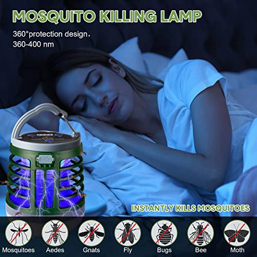 2 Pack 3 in 1 Bug Zapper USB Rechargeable Mosquito Killer Portable Waterproof Mosquito Repellent Outdoor Indoor LED Lantern Bug Zapper Camp Light SOS Emergency Light for Home, Backyard, Patio (Green) - color: Green