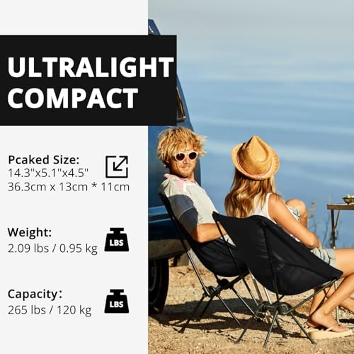 CAMEL CROWN Camping Chair Heavy Duty Backpacking Chair - Ultra-Light Folding Chair with Carry Bag, Portable Compact for Outdoor, Lawn, Hiking, Beach, Picnic - color: Black, size: 1 Pack