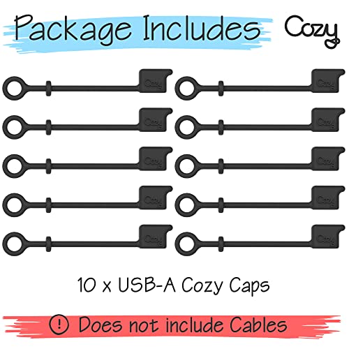 [10-Pack] Cozy USB Caps/Covers/Tether for USB A Cables with Dust Protection, Protects During Travel, Portable, Designed by Cozy (USB A Black) - color: USB-A (2) - Black - 10 Pack