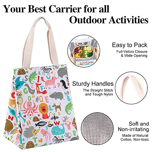 iknoe Insulated Lunch Bag for Women, 9L Durable Wide-Open Foldable & Portable Lunch Tote with Interior Pockets, Water-resistant Thermal Lunch Cooler for Adults Picnic Beach (Zoo) - color: Zoo, size: Velcro Closure