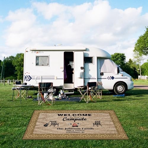Custom RV Rug Welcom to Our Campsite RV Trailer Decor Floor Mat for Outdoors, Patio, Backyard, Picnic, Beach, Camping, 48 x 72 Inch - color: Welcom to Our Campsite 1, size: 4' x 6' (Rectangular)