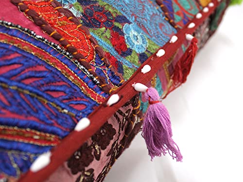 Mam Treasures Indian Bohemian Decorative Pillow Vintage Cushion Cover Patchwork Square Floor Pillow Cover Meditation Cushion Large Floor Pillow Indian Cushion (Brown, 18 X 18 X 5 Inch) - color: Brown, size: 18" x 18" (Pack of 1)