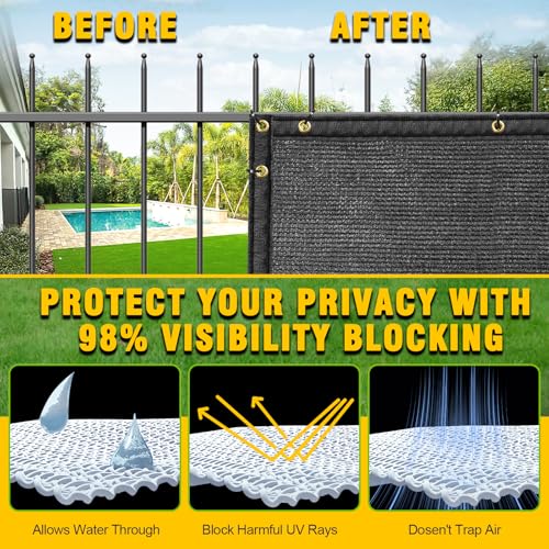 Privacy Fence Screen,with Gloves, 6X50FT Heavy Duty 220GSM 98% Blockage Privacy Screen Fence for Outdoor Wall Garden Yard Backyard (Black) - color: Black, size: 6x50 Ft