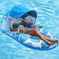 COOLCOOLDEE Pool Lounge Float with Canopy UPF50+,Extra Large Pool Floats for Adults Heavy Duty,Inflatable Lounger Float with Cup Holder & Backrest,Footrest - color: Blue