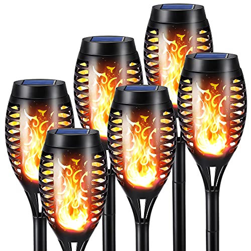 Toodour Solar Torch Flame Lights, 6 Pack Solar Lights Outdoor with Flickering Flame, Waterproof Patio Light Landscape Decoration Lighting for Garden, Lawn, Yard, Outdoor Decorations - color: Warm White, size: 6 Pack