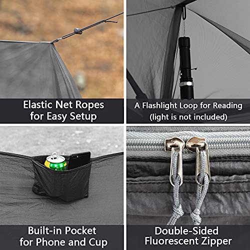 Sunyear Hammock Camping with Rain Fly Tarp and Net, Portable Camping Hammock Double Tree Hammock Outdoor Indoor Backpacking Travel & Survival, 2 Tree Straps,100% Waterproof - color: Black（no Rain Fly）, size: 55"W*106"L