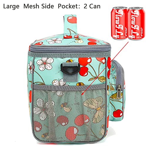 FlowFly Insulated Reusable Lunch Bag Adult Large Lunch Box for Women and Men with Adjustable Shoulder Strap,Front Zipper Pocket and Dual Large Mesh Side Pockets,Cherry - color: Cherry