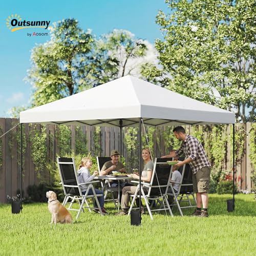 Outsunny 10 x 10 ft Pop Up Canopy Tent with One Push Setup, Easy Setup Outdoor Portable Instant Canopy Shelter with Wheeled Carry Bag, Sandbags, Adjustable Height for Parties, Events, White - color: White