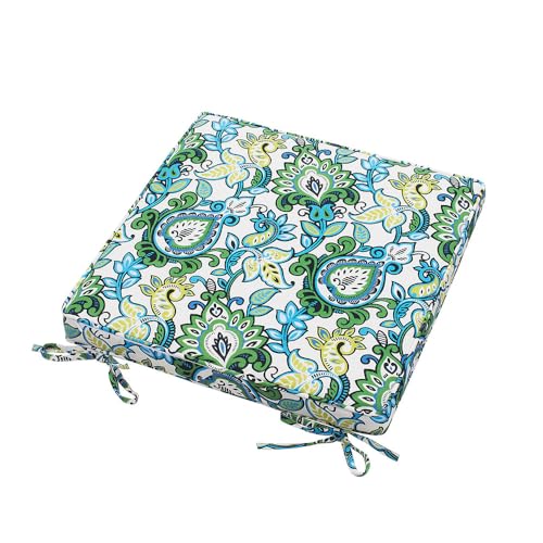 Magpie Fabrics Indoor Outdoor Waterproof Square Chair Cushion, 18" x 18" x 2.5", 2 Pack, Water Resistant Seat Cushions, for Patio Garden Office, Phoenix Blue Green - color: Phoenix Blue Green