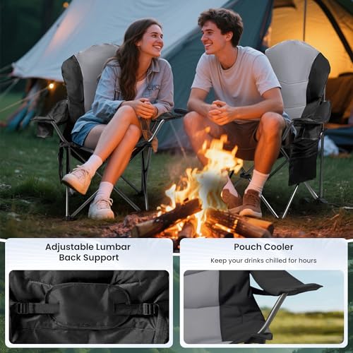 2 Pack Folding Camping Chairs for Adults - High Back Padded Outdoor Lawn Chairs with Lumbar Support & Cup Holder, 400lbs Heavy Duty Portable Camping Chairs Set (Black & Gray, 2 Pack) - color: Black & Gray, size: 2 pack