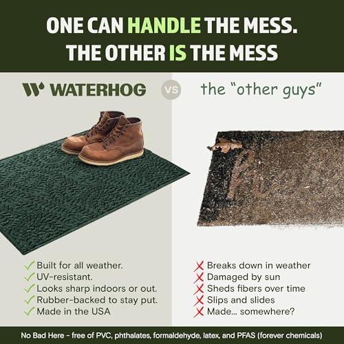 WaterHog Boxwood Front Door Mat Indoor Outdoor Entrance, Absorbent All-Weather Doormat with Non-Slip Rubber Backing, Dirt & Moisture Trapper, Low Profile & Easy Clean, Made in USA, 23"x36" Evergreen - color: Evergreen, size: Medium 23"x36" (2'x3')