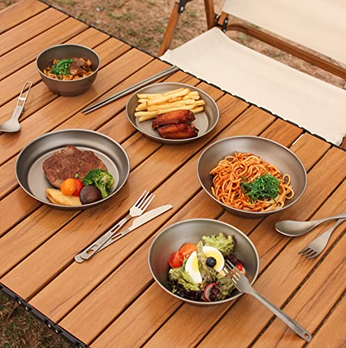 Boundless Voyage Ultralight Titanium Bowl Pan Plate Dish with Carry Bag Outdoor Camping Portable Tableware Cookware (5 Pcs Set (3 Bowls+2 Plates)) - color: 5 Pcs Set (3 Bowls+2 Plates)