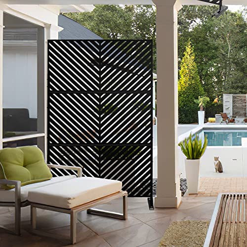 Casaphoria 72" H x 47" W Metal Outdoor Privacy Screen, Freestanding Decorative Divider for Patio, Deck, Balcony, and Garden with Stable Base, Black Parallel - color: Black-parallel