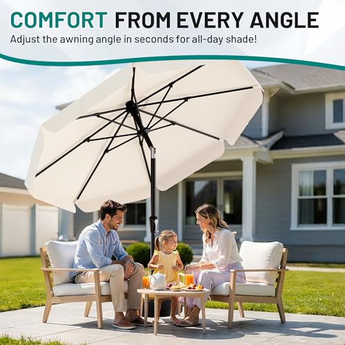 AreShark 9FT Valance Patio Umbrella, Outdoor Table Umbrella with Tilt and Crank, Outdoor Market Umbrellas W/ 8 Sturdy Ribs UV Protection for Garden, Deck, Backyard and Pool, Cream White - color: Cream White, size: 9 Ft