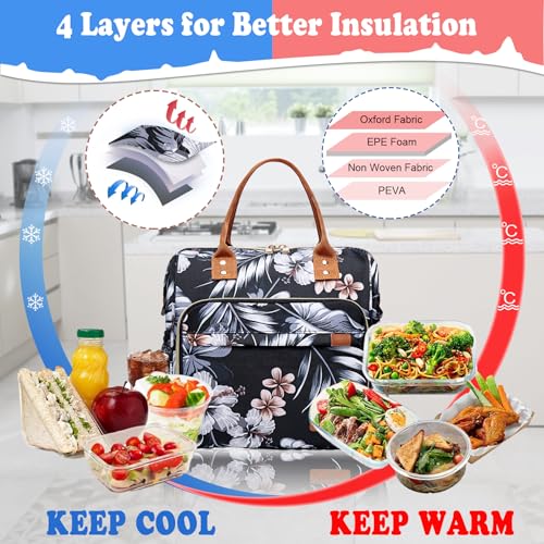 Hibiscus Lunch Box for Women Adult Insulated Lunch Bag Ladies Lunch Tote Bag for Work Loncheras para Mujer de Trabajo - color: A2: Floral, size: Large