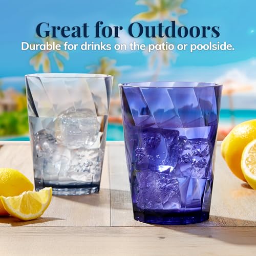 US Acrylic Optix Plastic Reusable Drinking Glasses (Set of 8) 14oz Rocks Cups in Coastal Colors | BPA-Free Tumblers, Made in USA | Top-Rack Dishwasher Safe - style: 14-ounce