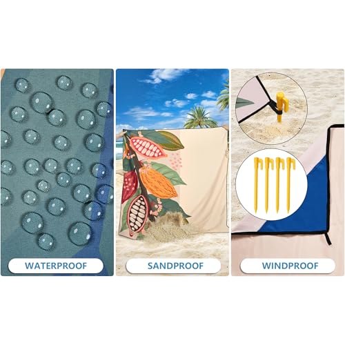 HIHOHO Beach Blanket Waterproof Sandproof Extra Large Beach Mat 79" X 83"/120"x108"for 1-8 Adults Quick Drying Durable Outdoor Picnic Mat for Beach Travel Camping Hiking - color: Cocoa Beans, size: 79" X 83"（1~3 person）