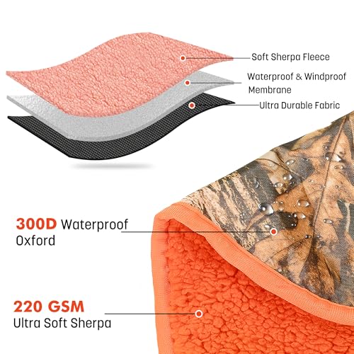 Tirrinia Waterproof Outdoor Blanket with Sherpa Lining, Windproof Triple Layers Warm Comfy Foldable for Camping Stadium, Beach, Picnic, Grass, Concerts, Car, Dog, 51''X 59'' & 59''X 80'' - color: Camo/Orange, size: 51” x 59”