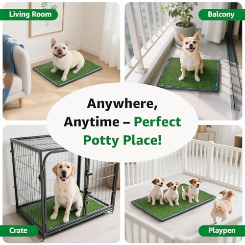 Grass Pad for Dogs Potty: 35.5” x 23.6” Indoor Dog Grass Pad with Tray 2 Pcs Replacement Artificial Grass Mats-5 Pics Disposable Puppy Pads for Puppy Training Apartment,Balcony & Apartment Use