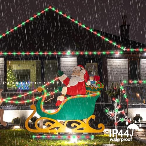 YEGUO Solar Rope Lights Outdoor Waterproof, 66ft 200 LED Red and Green String Lights, 8 Modes Fairy Lights in Clear Thin Tube - color: Red and Green