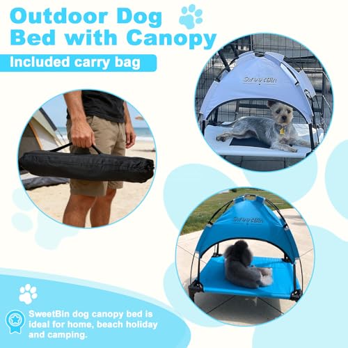 S/M/L Outdoor Raised Dog Cot with Canopy & Side Shade - Portable Cooling Elevated Dog Bed for Camping Beach (with Carry Bag) - color: Grey, size: L (36" x 30" x 35")