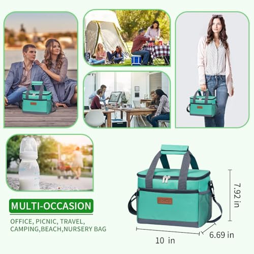 iknoe Insulated Lunch Bag, Foldable 8.5L Cooler Bag for Men & Women, Leakproof Thermal Design, Great for Office, Picnic, Travel, Lunch Box,Mint Green - color: Mint Green, size: Medium