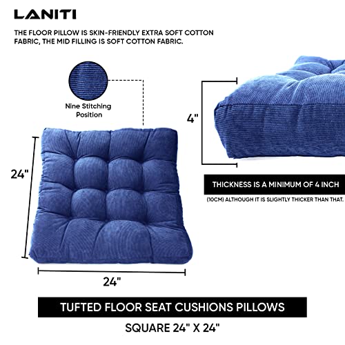 LANITI 24” Inch Extra Large Floor Cushions Tufted Floor Pillow for Adults Square Meditation Ultimate Comfort Oversized Pillows for Floor Cushion (Navy) - color: Navy
