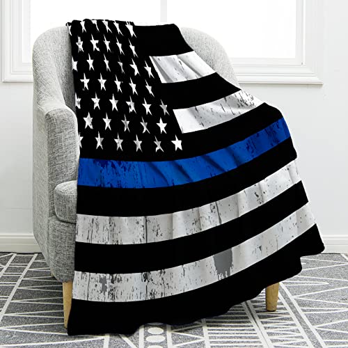Jekeno Blue Line Police Blanket United States Police Flag Print Gifts for Men Boy Dad Husband Son Adult Home Bedroom Living Room Decor Soft Cozy Lightweight Plush Throw Blankets 50"x60" - color: Color633, size: 50"x60"