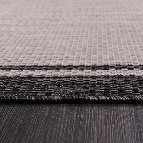 CAMILSON Indoor Outdoor Rug, 9x12 Bordered Gray Modern Area Rugs for Large Indoor and Outdoor Patios, Kitchen and Hallway Mats, Washable Porch Deck Outside Carpet (Bordered Grey, 9 x 12) - color: Bordered Grey, size: 9' x 12' (Rectangular)