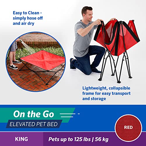 Coolaroo On-The-Go Elevated Dog Bed - Foldable Pop-Up Travel Dog Bed with Breathable, Moisture-Resistant Fabric, Carry Bag Included, Lightweight & Portable, Red, Extra Large - color: Red, style: King