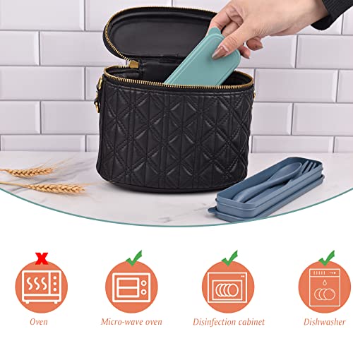 2 Sets Reusable Utensil Set with Case, Portable Camping Fork Knife Spoon Set, Wheat Straw Travel Utensils for Lunch Box, for School Work Lunch or Daily Use (Green, Blue) - color: Green, Blue