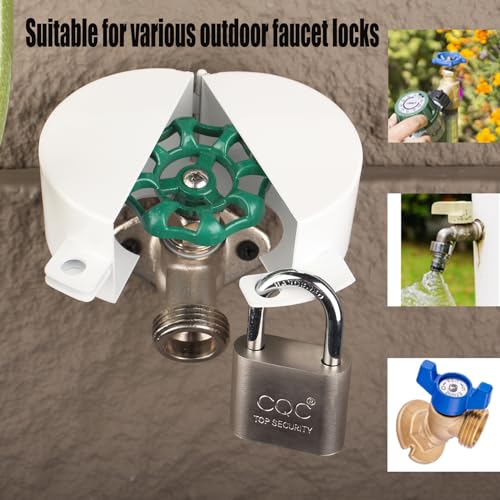 Outdoor Faucet Lock with Padlock Water Spigot Lockout Device Suitable for Garden Hose Bib Water Valve Childproof,Prevent Water Theft and Unauthorized Use of Water,White - color: White