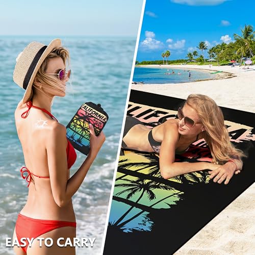 HIHOHO Beach Blanket Waterproof Sandproof Extra Large Beach Mat 79" X 83"/120"x108"for 1-8 Adults Quick Drying Durable Outdoor Picnic Mat for Beach Travel Camping Hiking - color: Coconut Tree - Rainbow - California, size: 79" X 83"（1~3 person）