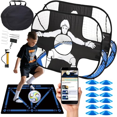 Soccer Goal for Backyard, 4'x3' Pop Up Football Goal, Target Practice for Young, Optional Soccer Equipment with Portable Goal, Soccer Training Mat/Cones/Resistance Bands/Agility Ladder - style: Goal*2, Cones*12, Training Mat*1, Ball*1