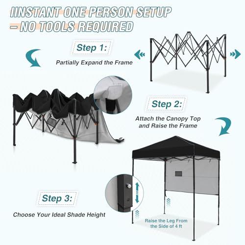EAGLE PEAK 6x4 Instant Pop Up Canopy Tent with 1 Half Wall Panel, Straight Leg Sun Shelter, Portable Canopy with Carry Bag for Camping, Beach & Sports, Black - color: Black, size: Half Wall