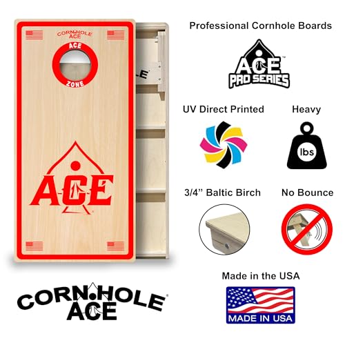 CornholeAce ACE PRO Professional Cornhole Boards - No Bounce! Triple Wide Legs, 3/4" Baltic Birch Plywood, Handles, Regulation Size (4x2ft), Tournament Style, Made in USA - color: Red